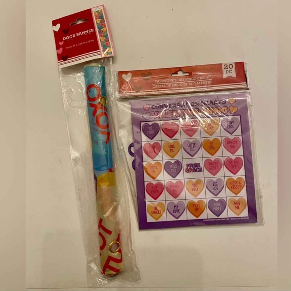 Valentine's Day NWT Candy Hearts Door Banner Flag Bingo Game Pink Red OS